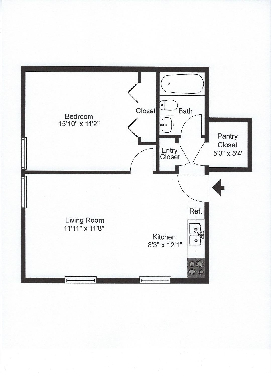 Forestview 1 Bedroom floor plan